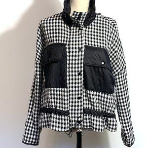 Zara Houndstooth Black & White Contrast Relaxed Fit Jacket Size Small